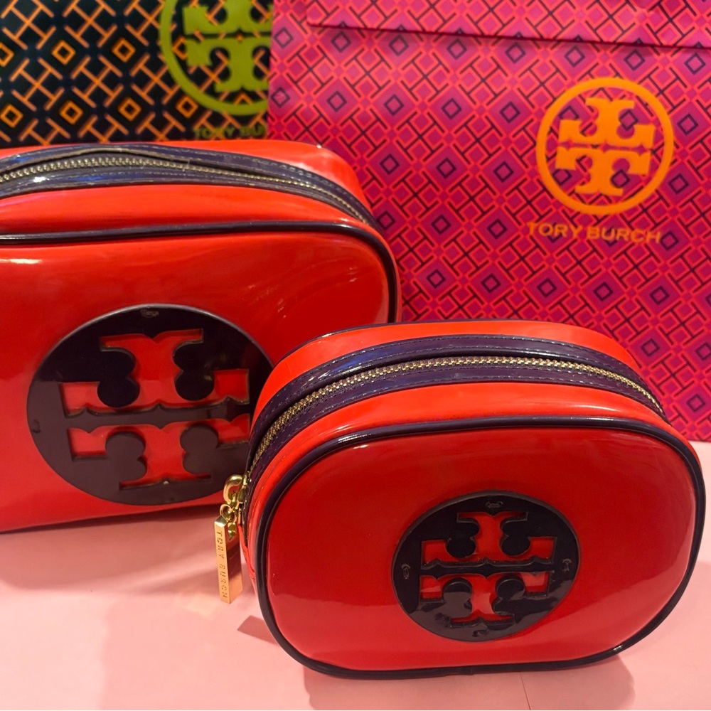 Tory Burch Glossy Red Cosmetic Bags set of two